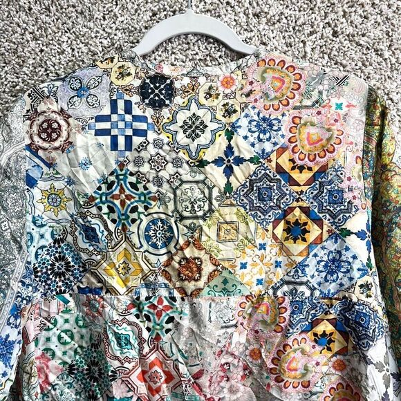 Johnny Was Top Women’s Small Jessner Abstract Patchwork Silk Popover Tunic - Picture 5 of 6